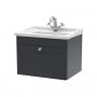 Nuie Classique Wall Hung 1-Drawer Vanity Unit with Traditional Basin 600mm Wide Satin Anthracite - 1 Tap Hole