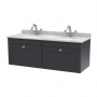 Nuie Classique Wall Hung 2-Drawer Vanity Unit with 1TH Grey Round Marble Top Basin 1200mm Wide - Satin Anthracite