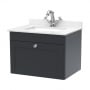 Nuie Classique Wall Hung 1-Drawer Vanity Unit with 1TH White Square Marble Top Basin 600mm Wide - Satin Anthracite