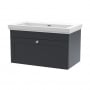 Nuie Classique Wall Hung 1-Drawer Vanity Unit with Traditional Basin 800mm Wide Satin Anthracite - 0 Tap Hole