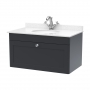 Nuie Classique Wall Hung 1-Drawer Vanity Unit with 1TH White Round Marble Top Basin 800mm Wide - Satin Anthracite