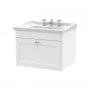 Nuie Classique Wall Hung 1-Drawer Vanity Unit with Traditional Basin 600mm Wide Satin White - 3 Tap Hole