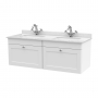 Nuie Classique Wall Hung 2-Drawer Vanity Unit with 1TH White Square Marble Top Basin 1200mm Wide - Satin White