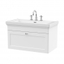 Nuie Classique Wall Hung 1-Drawer Vanity Unit with Basin 800mm Wide Satin White - 3 Tap Hole