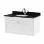 Nuie Classique Wall Hung 1-Drawer Vanity Unit with 1TH Black Marble Top Basin 800mm Wide - Satin White