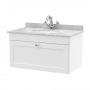 Nuie Classique Wall Hung 1-Drawer Vanity Unit with 1TH Grey Marble Top Basin 800mm Wide - Satin White