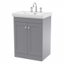 Nuie Classique Floor Standing 2-Door Vanity Unit with Basin 600mm Wide Satin Grey - 3 Tap Hole