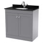 Nuie Classique Floor Standing 2-Door Vanity Unit with 1TH Black Marble Top Basin 800mm Wide - Satin Grey