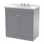 Nuie Classique Floor Standing 2-Door Vanity Unit with Traditional Basin 800mm Wide Satin Grey - 3 Tap Hole