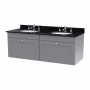 Nuie Classique Wall Hung 2-Drawer Vanity Unit with 3TH Black Marble Top Basin 1200mm Wide - Satin Grey