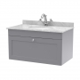 Nuie Classique Wall Hung 1-Drawer Vanity Unit with 1TH Grey Marble Top Basin 800mm Wide - Satin Grey