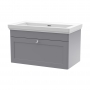 Nuie Classique Wall Hung 1-Drawer Vanity Unit with Traditional Basin 800mm Wide Satin Grey - 0 Tap Hole