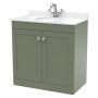 Nuie Classique Floor Standing 2-Door Vanity Unit with 1TH White Round Marble Top Basin 800mm Wide - Satin Green