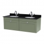 Nuie Classique Wall Hung 2-Drawer Vanity Unit with 1TH Black Marble Top Basin 1200mm Wide - Satin Green