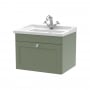 Nuie Classique Wall Hung 1-Drawer Vanity Unit with Traditional Basin 600mm Wide Satin Green - 1 Tap Hole