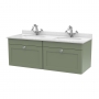 Nuie Classique Wall Hung 2-Drawer Vanity Unit with 1TH White Square Marble Top Basin 1200mm Wide - Satin Green