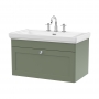 Nuie Classique Wall Hung 1-Drawer Vanity Unit with Basin 800mm Wide Satin Green - 3 Tap Hole
