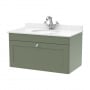 Nuie Classique Wall Hung 1-Drawer Vanity Unit with 1TH White Round Marble Top Basin 800mm Wide - Satin Green