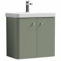 Nuie Core Wall Hung 2-Door Vanity Unit with Thin Edge Basin 600mm Wide - Satin Green