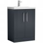 Nuie Deco Floor Standing 2-Door Vanity Unit with Basin-3 600mm Wide - Satin Anthracite