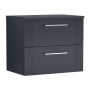 Nuie Deco Wall Hung 2-Drawer Vanity Unit with Worktop 600mm Wide - Satin Anthracite