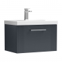 Nuie Deco Wall Hung 1-Drawer Vanity Unit with Basin-1 600mm Wide - Satin Anthracite