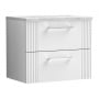 Nuie Deco Wall Hung 2-Drawer Vanity Unit with Bellato Grey Worktop 600mm Wide - Satin White