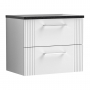 Nuie Deco Wall Hung 2-Drawer Vanity Unit with Sparkling Black Worktop 600mm Wide - Satin White