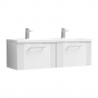 Nuie Deco Wall Hung 2-Drawer Vanity Unit with Double Ceramic Basin 1200mm Wide - Satin White