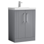 Nuie Deco Floor Standing 2-Door Vanity Unit with Basin-1 600mm Wide - Satin Grey