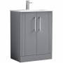 Nuie Deco Floor Standing 2-Door Vanity Unit with Basin-2 600mm Wide - Satin Grey