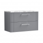 Nuie Deco Wall Hung 2-Drawer Vanity Unit with Carrera Marble Worktop 800mm Wide - Satin Grey