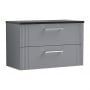 Nuie Deco Wall Hung 2-Drawer Vanity Unit with Sparkling Black Worktop 800mm Wide - Satin Grey