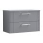 Nuie Deco Wall Hung 2-Drawer Vanity Unit with Worktop 800mm Wide - Satin Grey