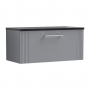 Nuie Deco Wall Hung 1-Drawer Vanity Unit with Sparkling Black Worktop 800mm Wide - Satin Grey