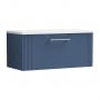 Nuie Deco Wall Hung 1-Drawer Vanity Unit with Sparkling White Worktop 800mm Wide - Satin Blue