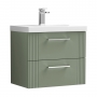 Nuie Deco Wall Hung 2-Drawer Vanity Unit with Basin-1 600mm Wide - Satin Green