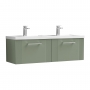 Nuie Deco Wall Hung 2-Drawer Vanity Unit with Double Polymarble Basin 1200mm Wide - Satin Green