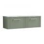 Nuie Deco Wall Hung 2-Drawer Vanity Unit with Bellato Grey Worktop 1200mm Wide - Satin Green