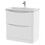 Nuie Lunar Floor Standing 2-Drawer Vanity Unit with Ceramic Basin 800mm Wide - Satin White