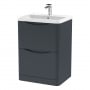 Nuie Lunar Floor Standing 2-Drawer Vanity Unit with Polymarble Basin 600mm Wide - Satin Anthracite