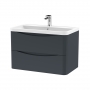 Nuie Lunar Wall Hung 2-Drawer Vanity Unit with Polymarble Basin 800mm Wide - Satin Anthracite