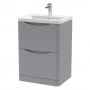 Nuie Lunar Floor Standing 2-Drawer Vanity Unit with Ceramic Basin 600mm Wide - Satin Grey