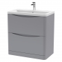 Nuie Lunar Floor Standing 2-Drawer Vanity Unit with Ceramic Basin 800mm Wide - Satin Grey