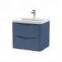 Nuie Lunar Wall Hung 2-Drawer Vanity Unit with Ceramic Basin 600mm Wide - Satin Blue