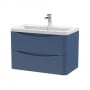 Nuie Lunar Wall Hung 2-Drawer Vanity Unit with Ceramic Basin 800mm Wide - Satin Blue