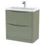 Nuie Lunar Floor Standing 2-Drawer Vanity Unit with Polymarble Basin 800mm Wide - Satin Green