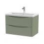 Nuie Lunar Wall Hung 2-Drawer Vanity Unit with Ceramic Basin 800mm Wide - Satin Green