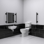 Nymas NymaSTYLE Premium Rimless RH Close Coupled Doc M Toilet Pack with TMV3 Tap - Matt Black Grab Rails