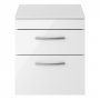 Nuie Athena Wall Hung 2-Drawer Vanity Unit and Worktop 500mm Wide - Gloss White